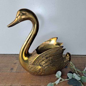 Vintage Solid Brass Swan Planter